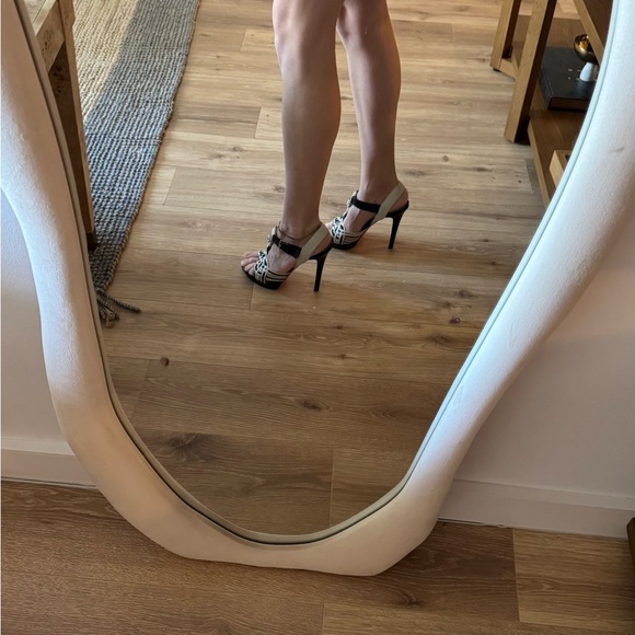 Versace Black and White Print Heels with Baby Pink Back